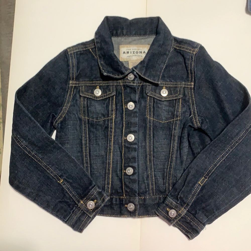 Arizona denim blue jean jacket girls size 6 dark wash sparkle buttons